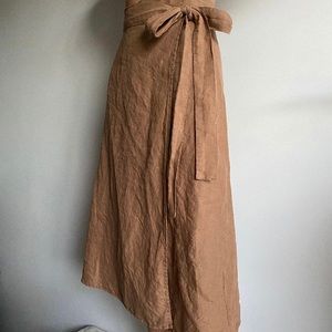 LenokLinen 100% Linen Midi Wrap Skirt Kaki Size Large